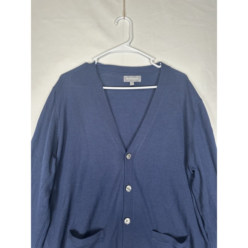 Bonobos Sweater Men Large Blue Washable Merino Wool Knit Cardigan Grandpa V Neck - Picture 3 of 9